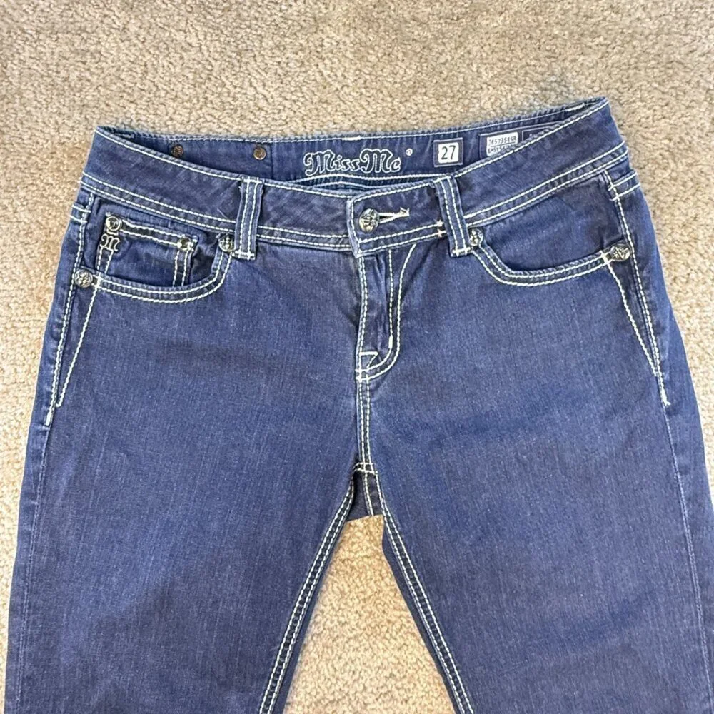 MISS ME Jeans EASY SKINNY JE5735ESR 27 Embellished Stretch HEMMED 31X26 F701